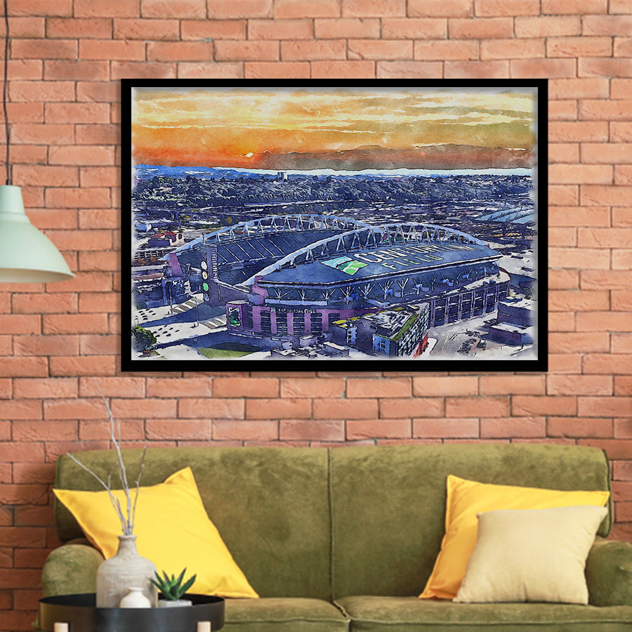 Seahawks Football Stadium Lumen Field Watercolor, Sport Prints Fan Gift, Framed Art Prints Wall Art Decor