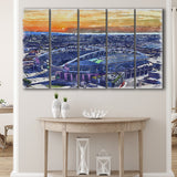 Seahawks Football Stadium Lumen Field Watercolor, 5 Pieces B, Multi Panel Canvas Prints Wall Art Decor