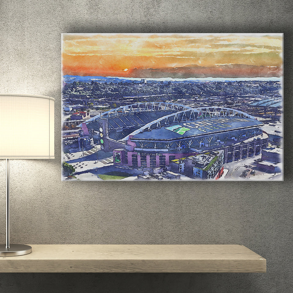 Seahawks Football Stadium Lumen Field Watercolor, Sport Art Prints Fan Gift, Canvas Prints Wall Art Decor