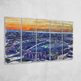 Seahawks Football Stadium Lumen Field Watercolor, 5 Pieces B, Multi Panel Canvas Prints Wall Art Decor