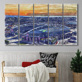 Seahawks Football Stadium Lumen Field Watercolor, 5 Pieces B, Multi Panel Canvas Prints Wall Art Decor