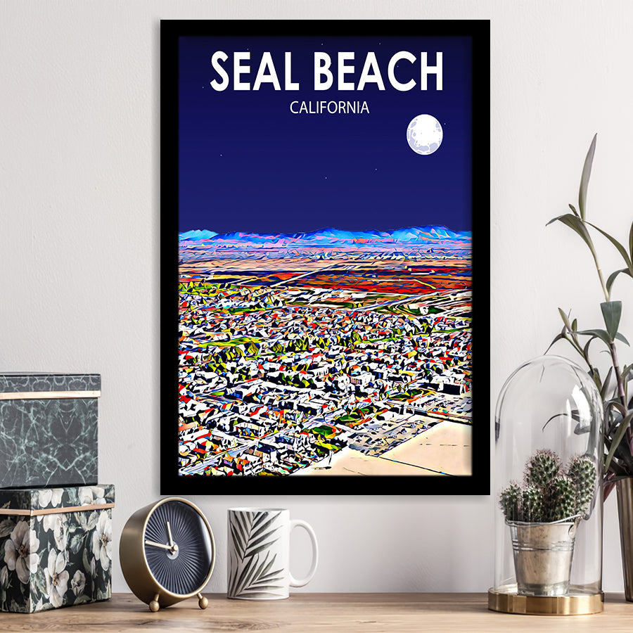 Seal Beach CA Art V1, City Art Print, Framed Art Print Wall Art Home Decor, Framed Picture