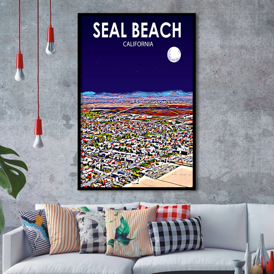 Seal Beach CA Art V1, City Art Print, Framed Art Print Wall Art Home Decor, Framed Picture