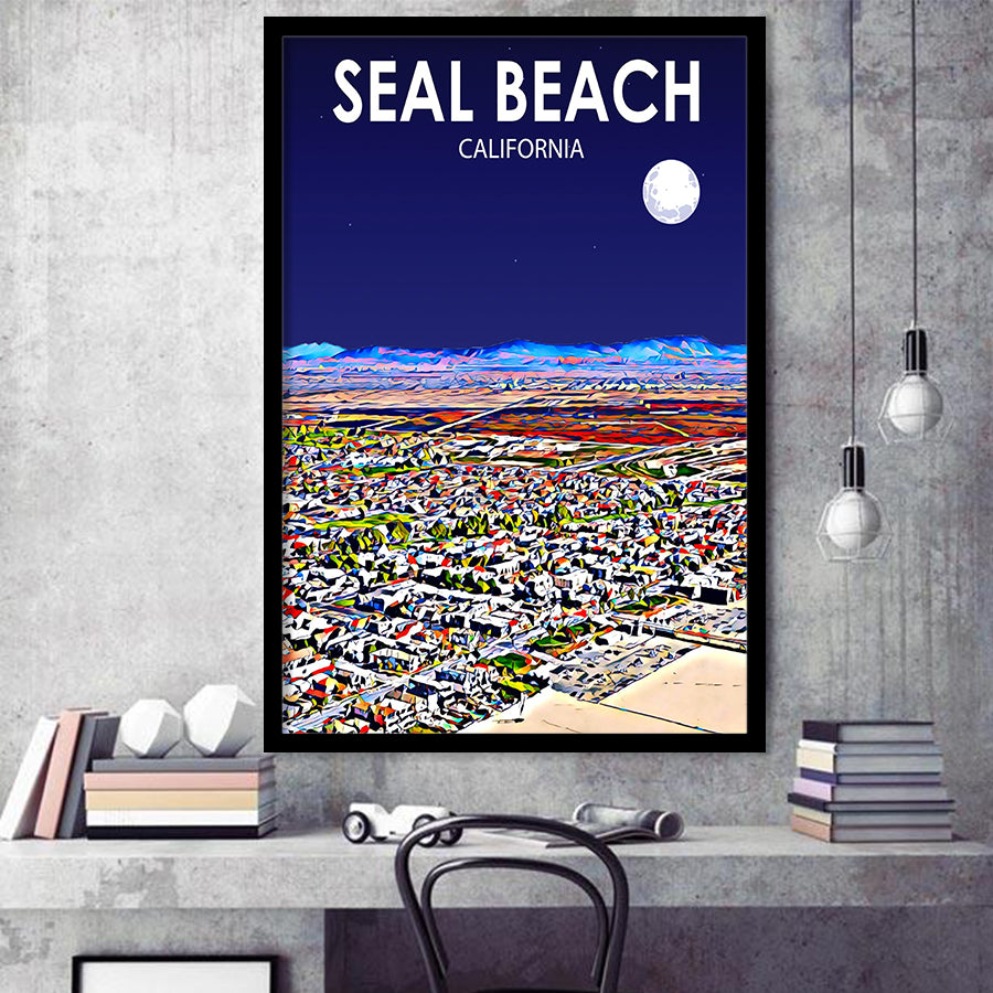 Seal Beach CA Art V1, City Art Print, Framed Art Print Wall Art Home Decor, Framed Picture