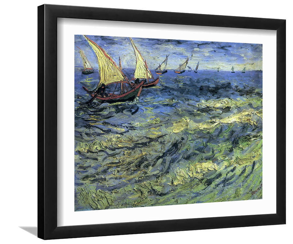 Seascape At Saintes-Maries (Fishing Boats At Sea) By Vincent Van Gogh-Canvas art,Art Print,Frame art,Plexiglass cover