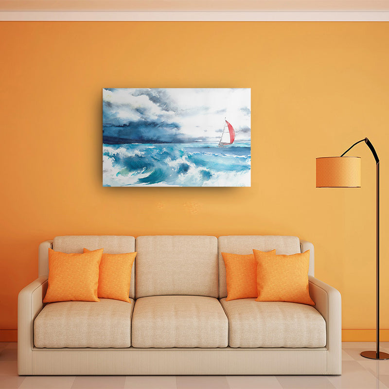 Seascape Sail Yacht Boat Waves Storm Weather  Acrylic Print - Art Prints, Acrylic Wall Art, Wall Decor, Home Decor