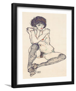 Seated Nude By Egon Schiele-Canvas Art,Art Print,Framed Art,Plexiglass cover