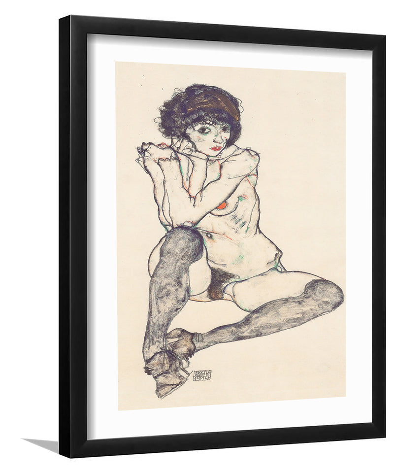 Seated Nude By Egon Schiele-Canvas Art,Art Print,Framed Art,Plexiglass cover