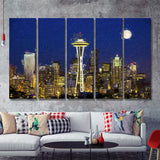 Seattle Downtown 2 5 Piece B Canvas Prints Wall Art Decor - Painting Canvas, Multi Panels