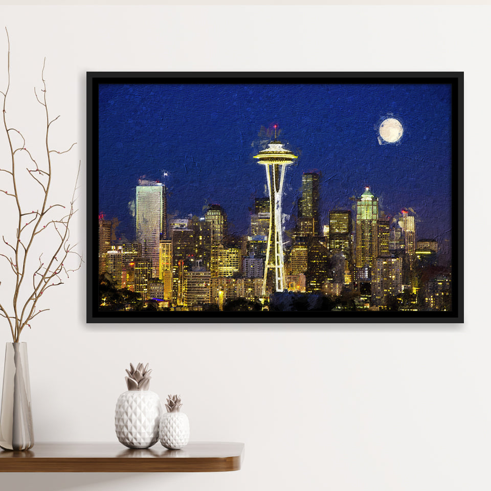 Seattle Downtown 2 Framed Canvas Prints Wall Art Decor - Paiting Canvas, Art Prints, Floating Frame