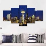 Seattle Downtown 2 5 Piece Canvas Prints Wall Art Decor - Painting Canvas, Multi Panels