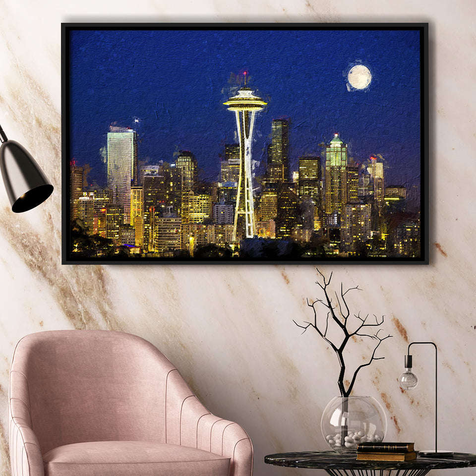 Seattle Downtown 2 Framed Canvas Prints Wall Art Decor - Paiting Canvas, Art Prints, Floating Frame