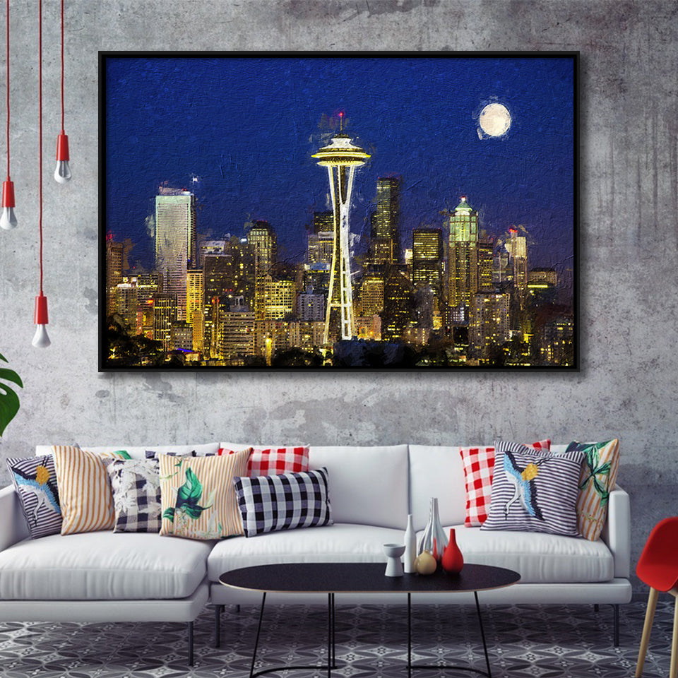 Seattle Downtown 2 Framed Canvas Prints Wall Art Decor - Paiting Canvas, Art Prints, Floating Frame