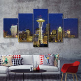 Seattle Downtown 2 5 Piece Canvas Prints Wall Art Decor - Painting Canvas, Multi Panels