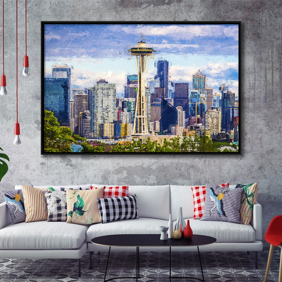 Seattle Downtown Framed Canvas Prints Wall Art Decor - Paiting Canvas, Art Prints, Floating Frame