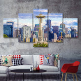 Seattle Downtown 5 Piece Canvas Prints Wall Art Decor - Painting Canvas, Multi Panels
