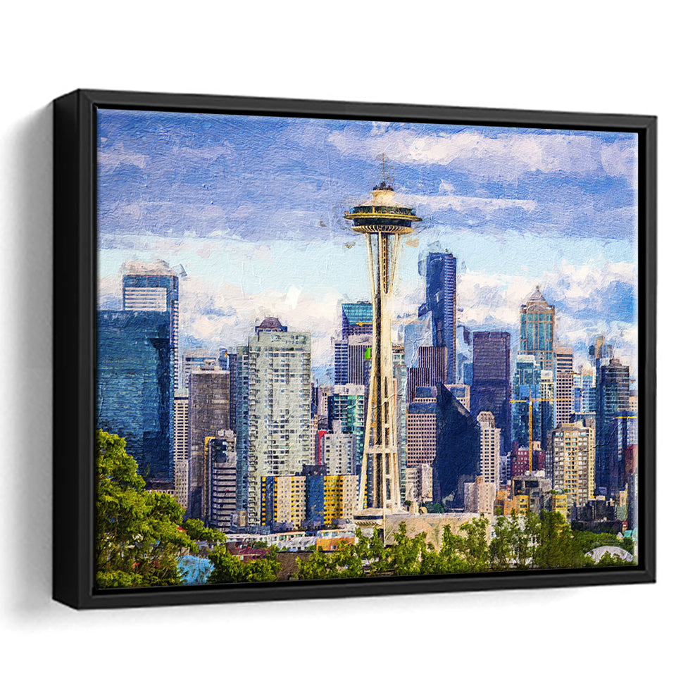 Seattle Downtown Framed Canvas Prints Wall Art Decor - Paiting Canvas, Art Prints, Floating Frame