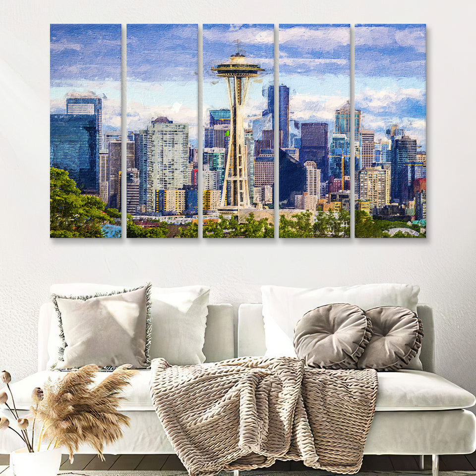 Seattle Downtown 5 Piece B Canvas Prints Wall Art Decor - Painting Canvas, Multi Panels