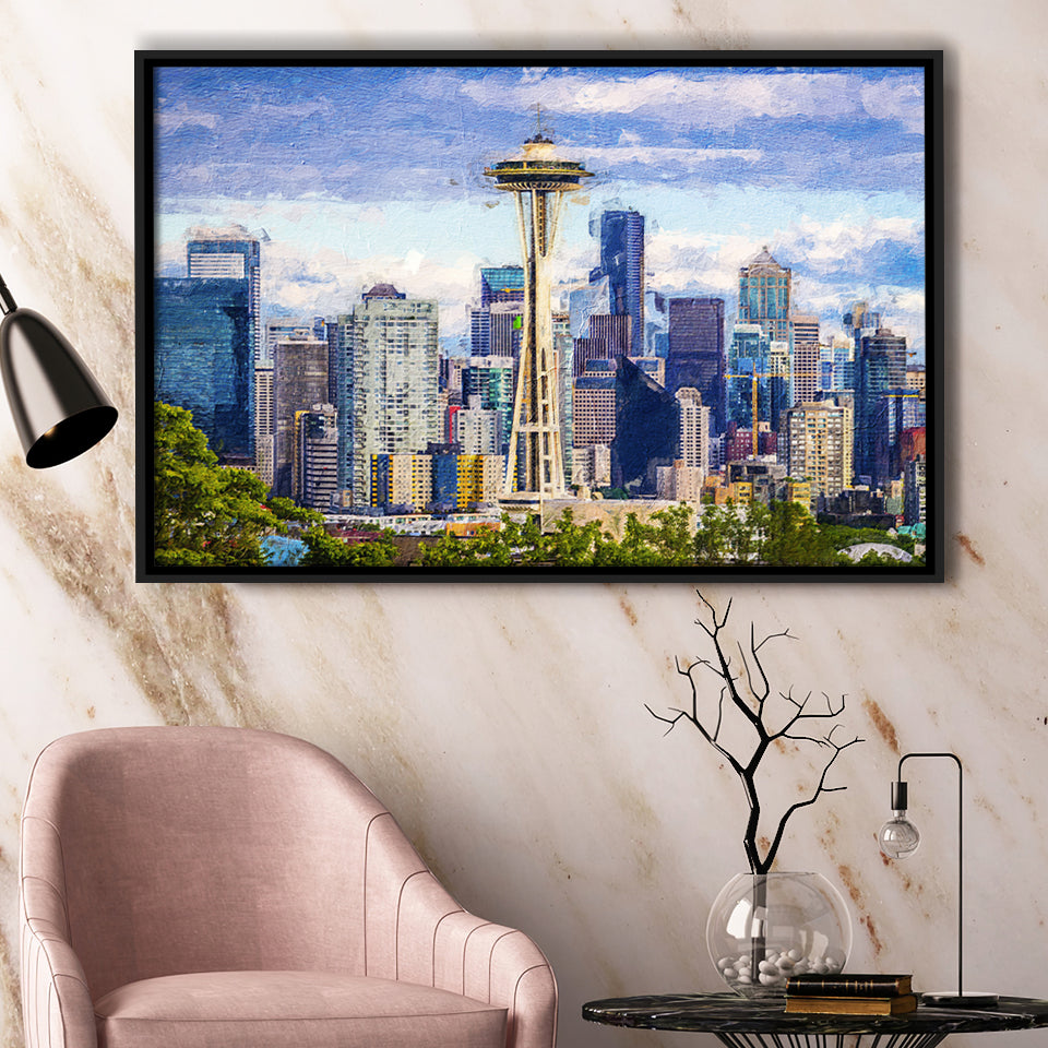 Seattle Downtown Framed Canvas Prints Wall Art Decor - Paiting Canvas, Art Prints, Floating Frame
