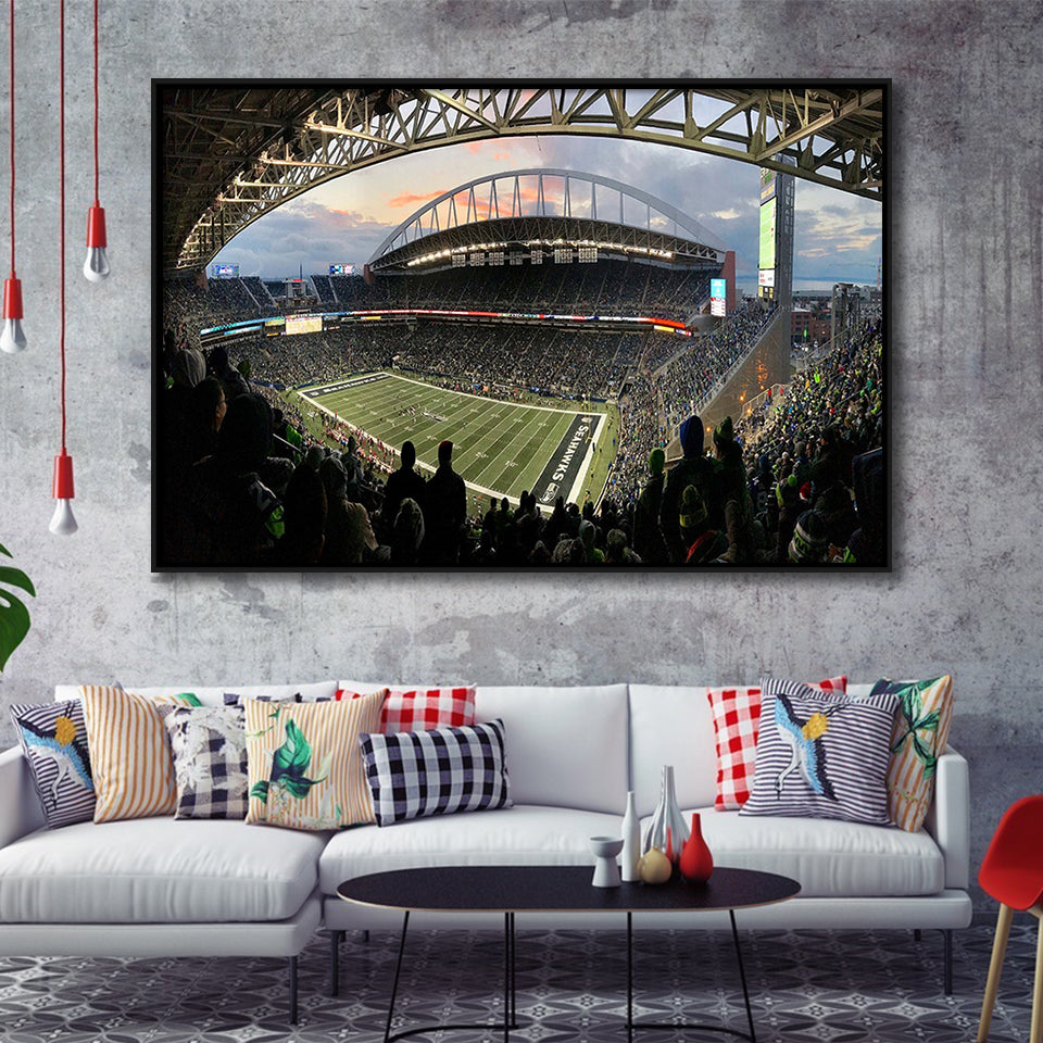 Seattle Seahawks Stadium Framed Canvas Prints CenturyLink Field Wall Art Lumen,Sport Stadium Art Prints, Fan Gift