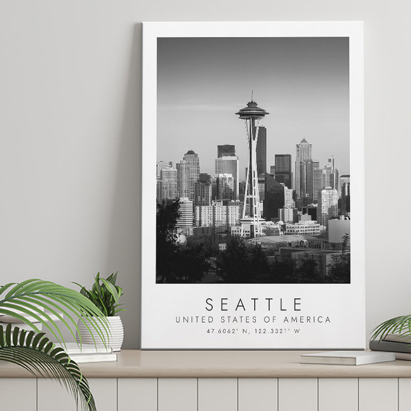 Seattle Usa Black And White Art Canvas Prints Wall Art Home Decor