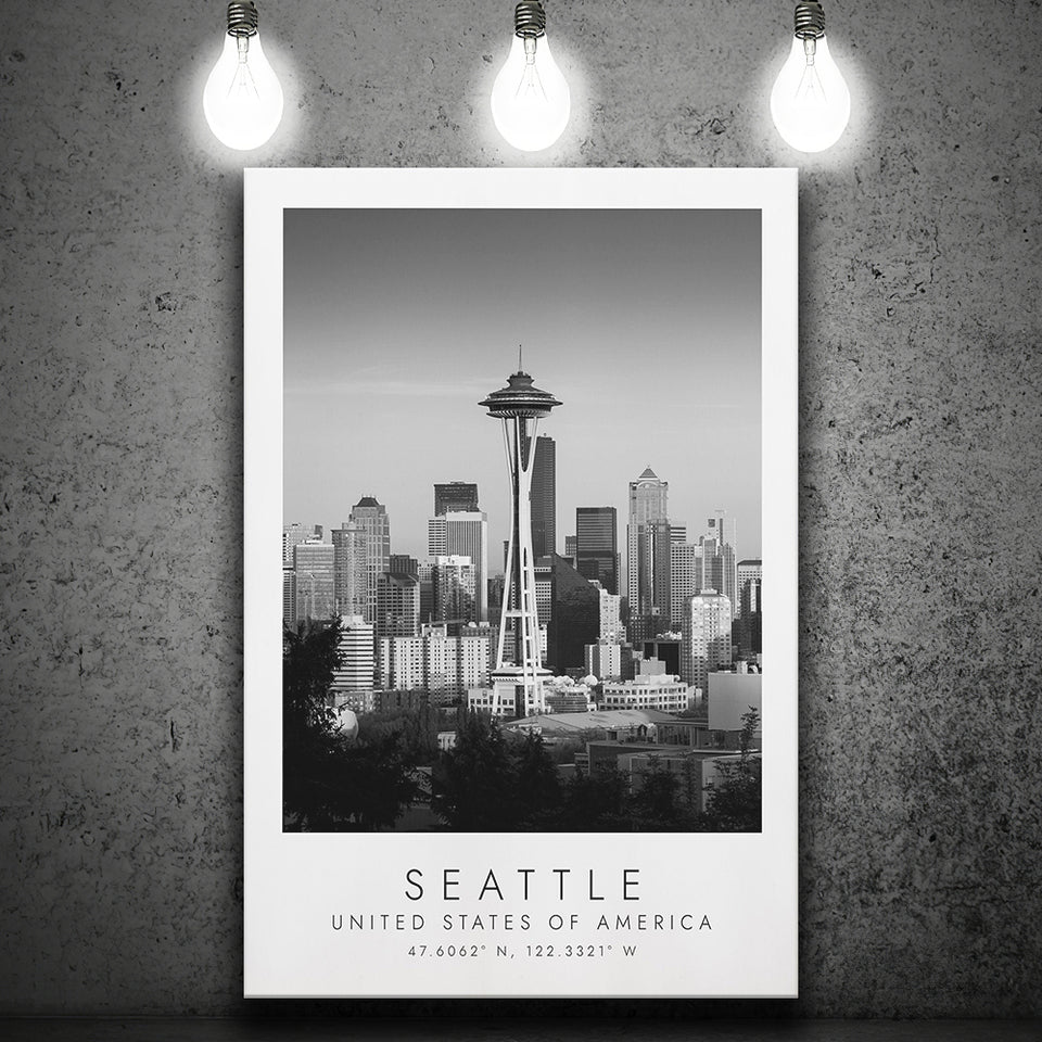 Seattle Usa Black And White Art Canvas Prints Wall Art Home Decor