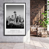 Seattle Usa Black And White Art Framed Canvas Prints Wall Art Home Decor, Floating Frame