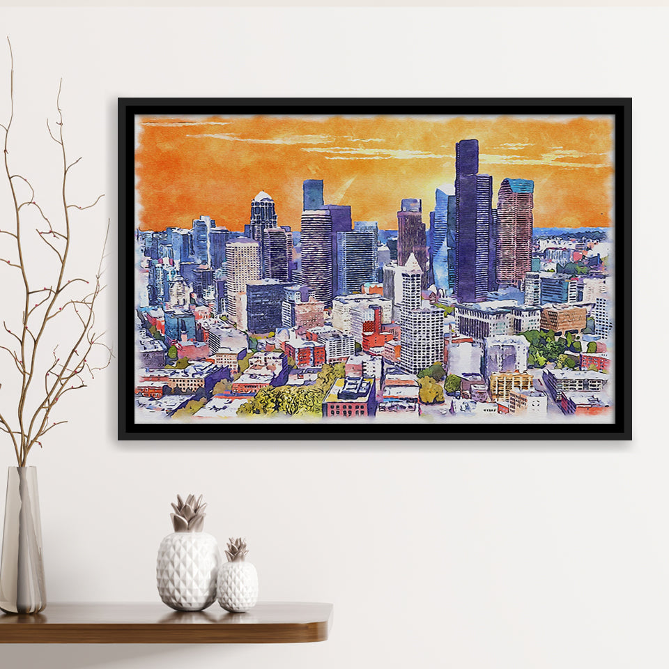 Seattle Watercolor Seattle Washington, Sport Art Prints Fan Gift, Framed Canvas Prints Wall Art Decor