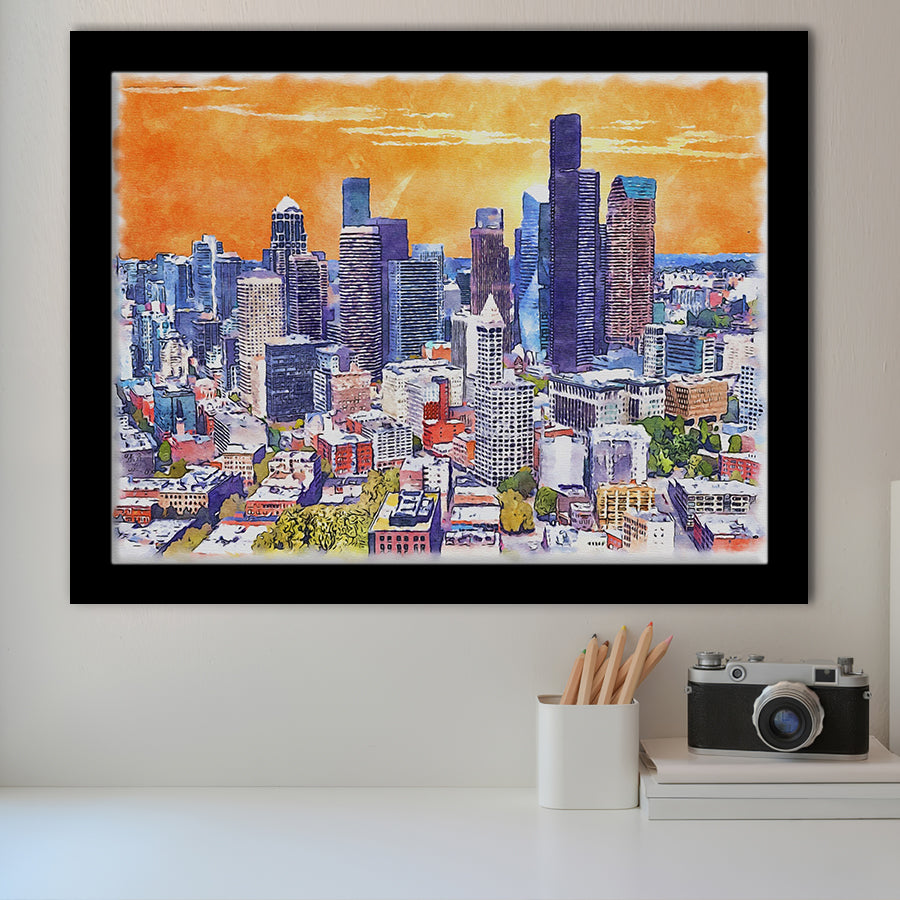 Seattle Watercolor Seattle Washington, Sport Prints Fan Gift, Framed Art Prints Wall Art Decor