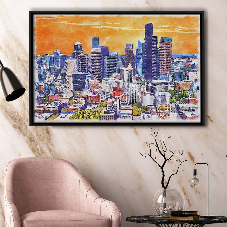 Seattle Watercolor Seattle Washington, Sport Art Prints Fan Gift, Framed Canvas Prints Wall Art Decor