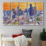 Seattle Watercolor Seattle Washington, 5 Pieces B, Multi Panel Canvas Prints Wall Art Decor