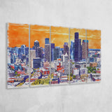 Seattle Watercolor Seattle Washington, 5 Pieces B, Multi Panel Canvas Prints Wall Art Decor