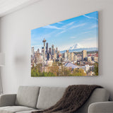 Seattle downtown skyline and Mt Rainier at sunset Canvas Prints Wall Art - Painting Canvas, Wall Decor, Home Decor, Prints for Sale