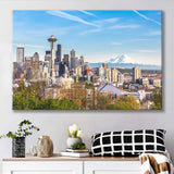 Seattle downtown skyline and Mt Rainier at sunset Canvas Prints Wall Art - Painting Canvas, Wall Decor, Home Decor, Prints for Sale