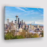 Seattle downtown skyline and Mt Rainier at sunset Canvas Prints Wall Art - Painting Canvas, Wall Decor, Home Decor, Prints for Sale