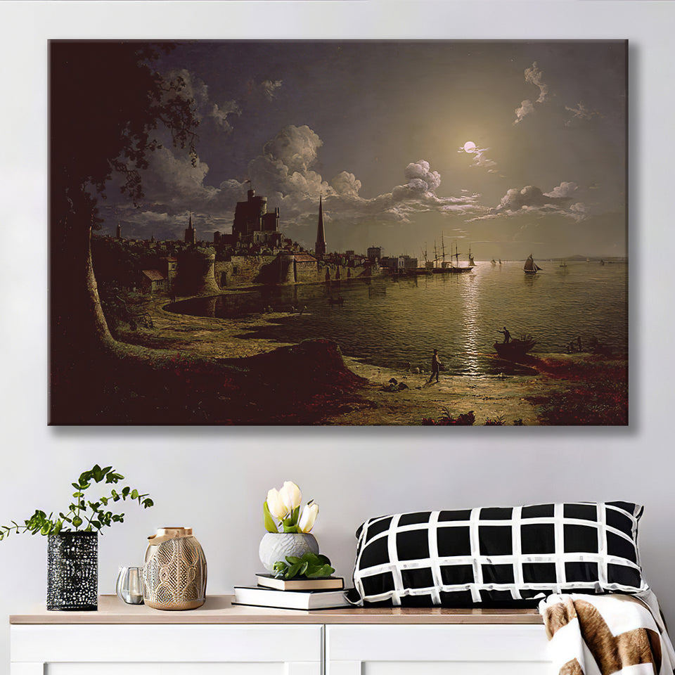 Sebastian Pether Moonlight Scene Southampton Canvas Prints Wall Art - Painting Canvas, Art Prints, Wall Decor