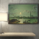 Sebastian Pether Rotterdam Harbour By Moonlight Canvas Prints Wall Art - Painting Canvas, Art Prints, Wall Decor