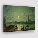 Sebastian Pether Rotterdam Harbour By Moonlight Canvas Prints Wall Art - Painting Canvas, Art Prints, Wall Decor
