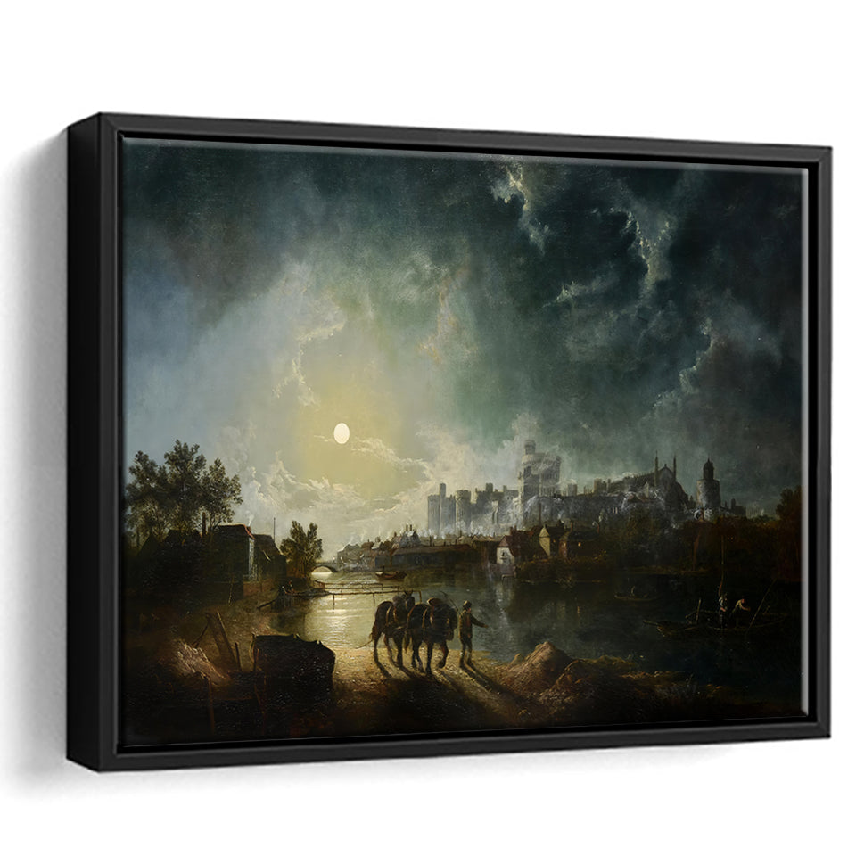 Sebastian Pether British 1790 1844 Windsor By Moonlight Framed Canvas Prints Wall Art - Painting Canvas, Floating Frame, Wall Decor