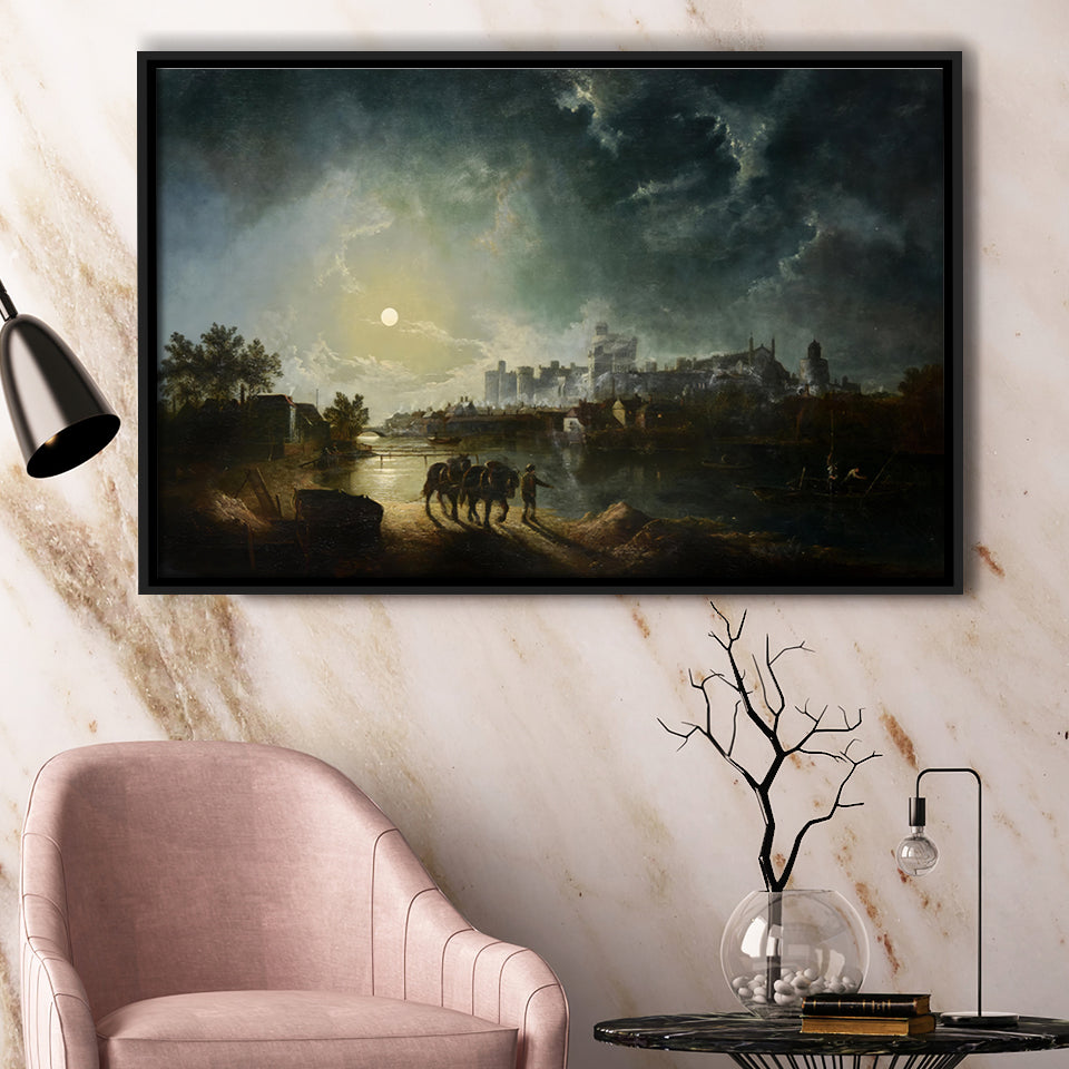 Sebastian Pether British 1790 1844 Windsor By Moonlight Framed Canvas Prints Wall Art - Painting Canvas, Floating Frame, Wall Decor