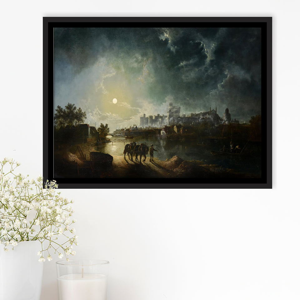 Sebastian Pether British 1790 1844 Windsor By Moonlight Framed Canvas Prints Wall Art - Painting Canvas, Floating Frame, Wall Decor