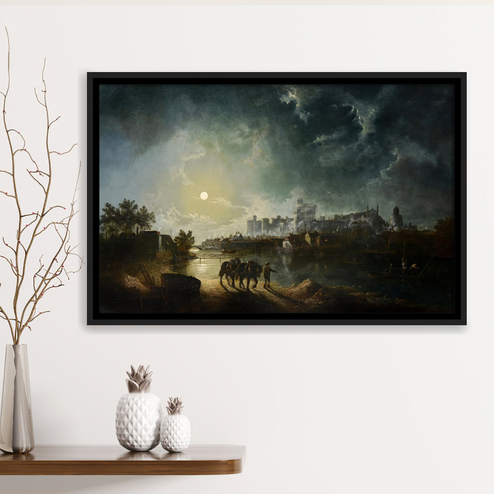 Sebastian Pether British 1790 1844 Windsor By Moonlight Framed Canvas Prints Wall Art - Painting Canvas, Floating Frame, Wall Decor