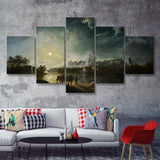 Sebastian Pether British 1790 1844 Windsor By Moonlight 5 Pieces Canvas Prints Wall Art - Painting Canvas, Multi Panel