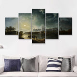 Sebastian Pether British 1790 1844 Windsor By Moonlight 5 Pieces Canvas Prints Wall Art - Painting Canvas, Multi Panel