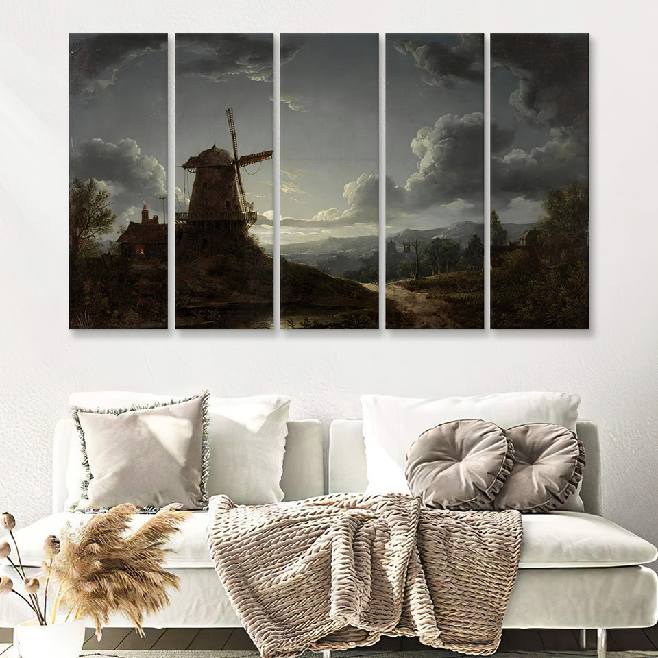 Sebastian Pether Landscape By Moonlight 5 Pieces B Canvas Prints Wall Art - Painting Canvas, Multi Panel