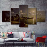 Sebastian Pether Moonlight Scene Southampton 5 Pieces Canvas Prints Wall Art - Painting Canvas, Multi Panel