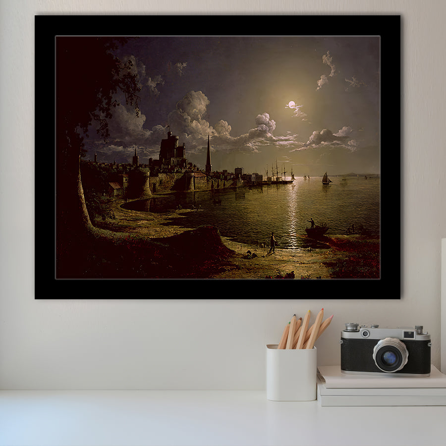 Sebastian Pether Moonlight Scene Southampton Framed Art Prints Wall Art Decor - Painting Prints, Framed Picture