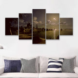 Sebastian Pether Moonlight Scene Southampton 5 Pieces Canvas Prints Wall Art - Painting Canvas, Multi Panel