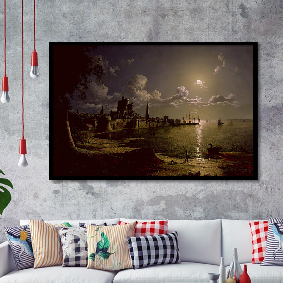 Sebastian Pether Moonlight Scene Southampton Framed Art Prints Wall Art Decor - Painting Prints, Framed Picture