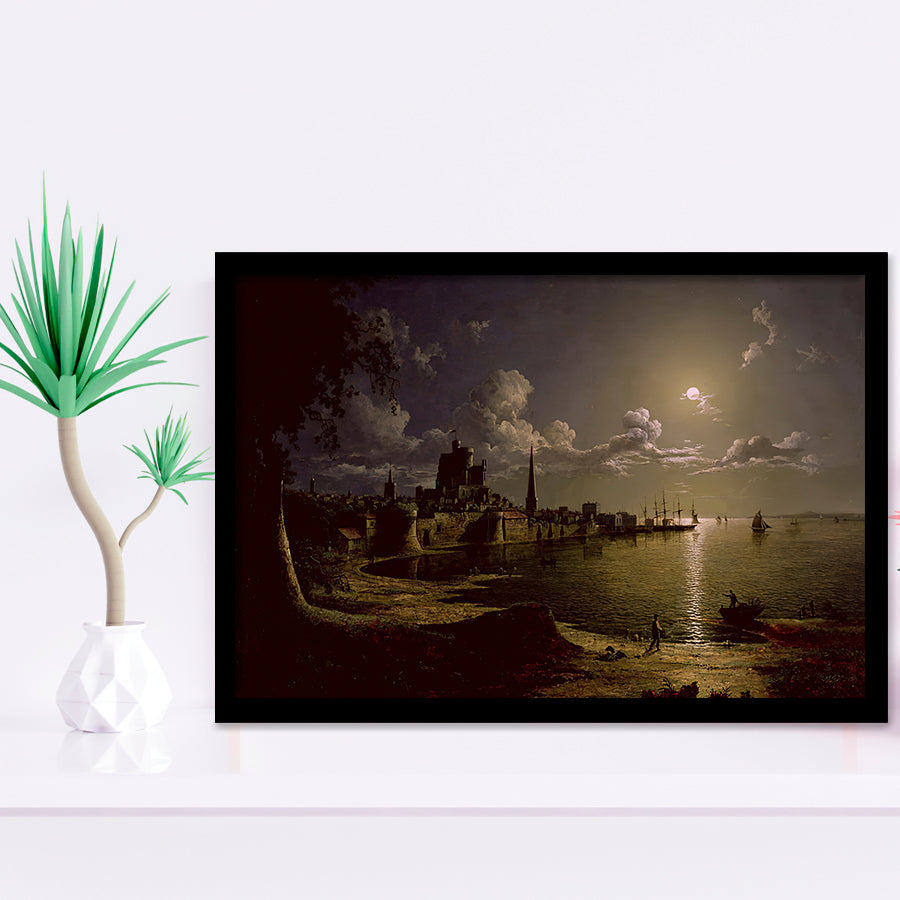 Sebastian Pether Moonlight Scene Southampton Framed Art Prints Wall Art Decor - Painting Prints, Framed Picture